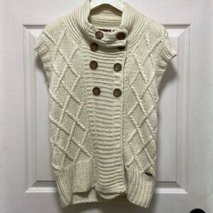 LEFT ON HOUSTON Cable Knit Front Snap Button Cowl Sweater Vest Size S